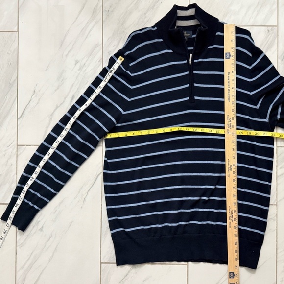 Brooks Brothers 1/4 Zip Men’s, Blue Striped 100% Merino Wool Sweater — Size-XXL - Picture 8 of 13